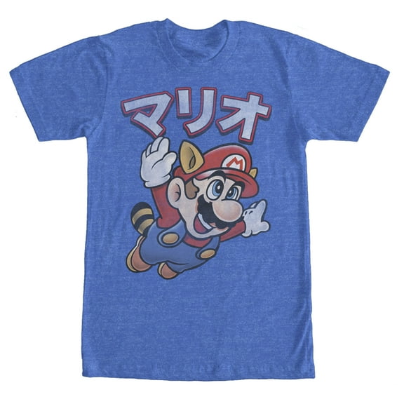 Men's Nintendo Super Mario Bros Japanese  Graphic Tee Royal Blue Heather Large