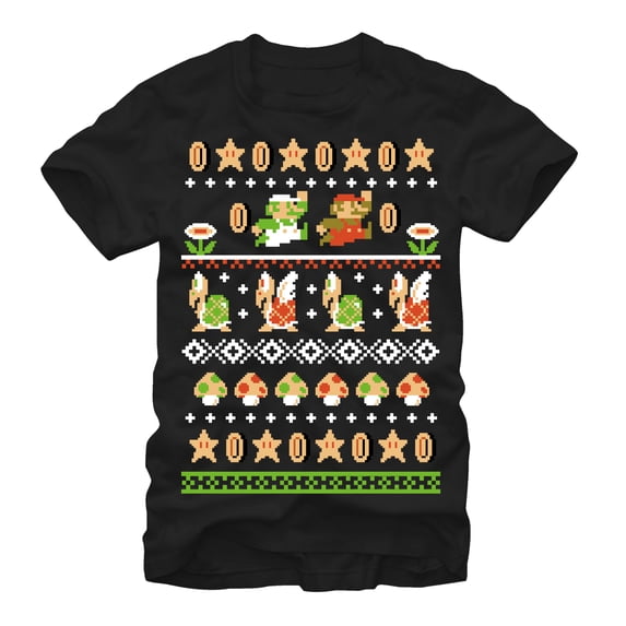 Men's Nintendo Super Mario Bros Pattern Graphic Tee Black Small