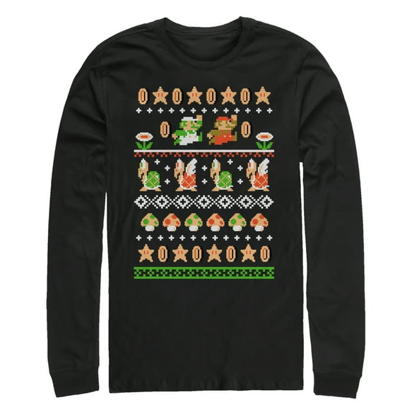 Men's Nintendo Super Mario Bros Pattern Long Sleeve Shirt Black Medium