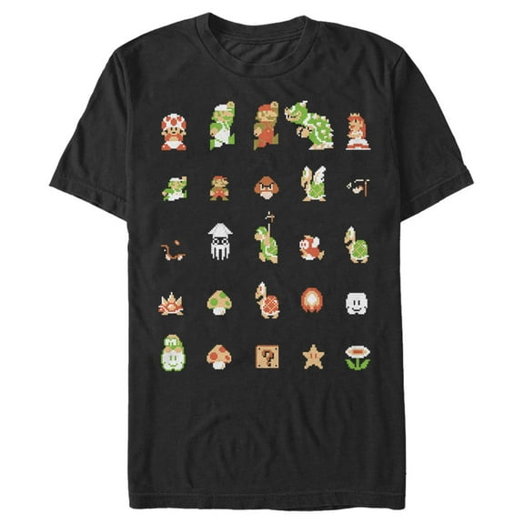 Men's Nintendo Super Mario Bros Pixel Cast  Graphic Tee Black 3X Large