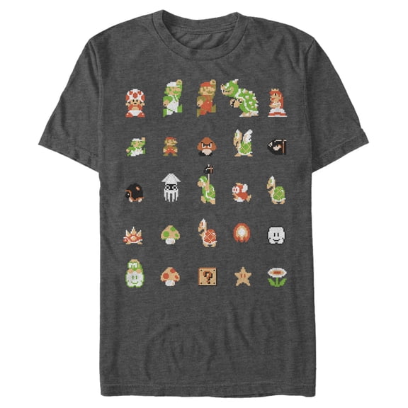 Men's Nintendo Super Mario Bros Pixel Cast Graphic Tee Charcoal Heather X Large
