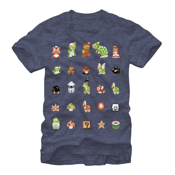Men's Nintendo Super Mario Bros Pixel Cast Graphic Tee Navy Heather Large