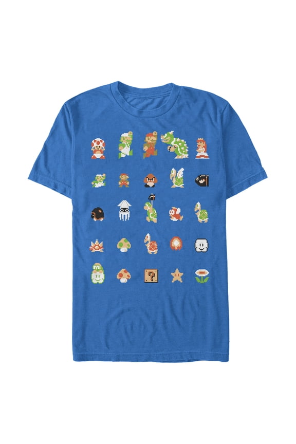 Men's Nintendo Super Mario Bros Pixel Cast Graphic Tee Royal Blue X Large