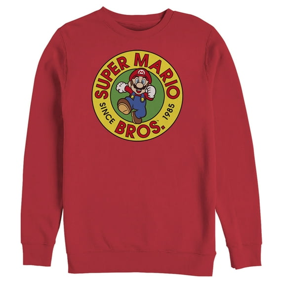 Men's Nintendo Super Mario Bros Since 1985 Badge Sweatshirt Red Large