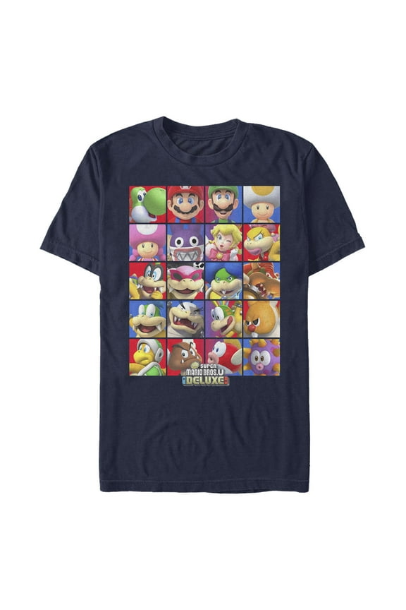 Men's Nintendo Super Mario Bros. U Deluxe Character Squares Graphic T-Shirt
