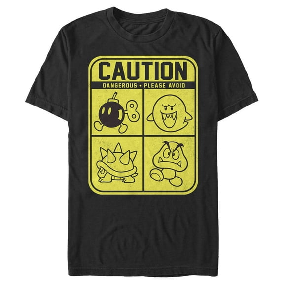 Men's Nintendo Super Mario Caution  Graphic Tee Black 2X Large