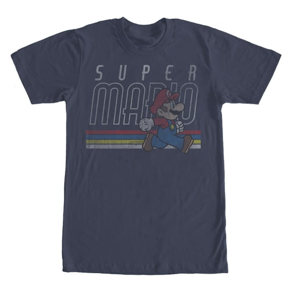 Men's Nintendo Super Mario Classic Stripes  Graphic Tee Navy Blue Small