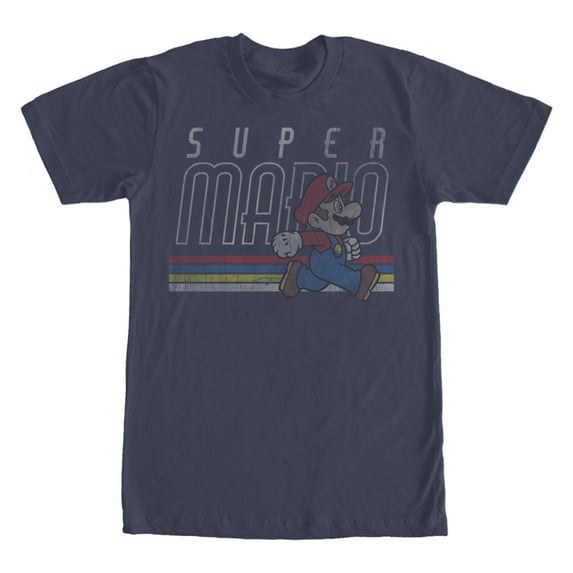 Men's Nintendo Super Mario Classic Stripes Graphic Tee Navy Blue X Large