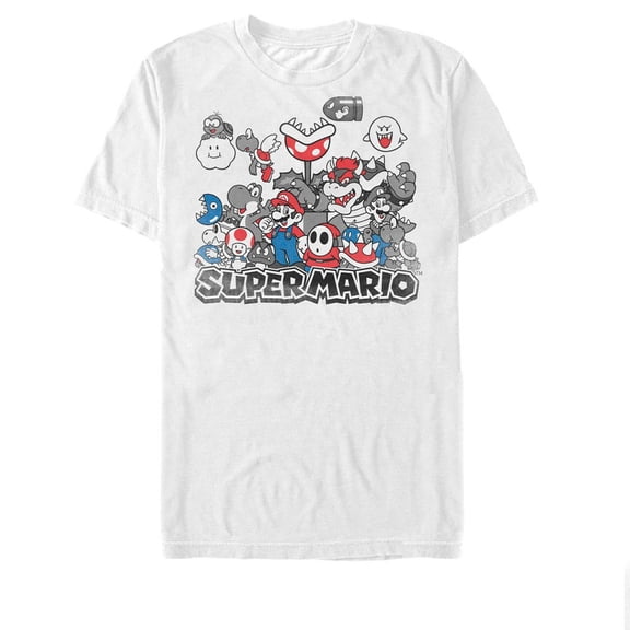 Men's Nintendo Super Mario Color Squad Graphic Tee White Large