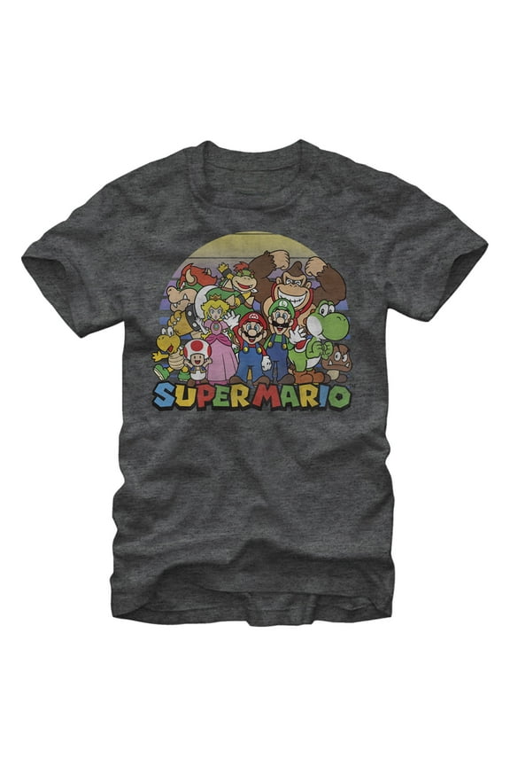 Super Mario Men's Graphic Tee, Charcoal Heather