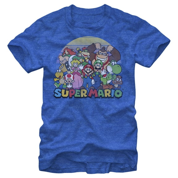 Men's Nintendo Super Mario Crew Graphic Tee Royal Blue Heather X Large