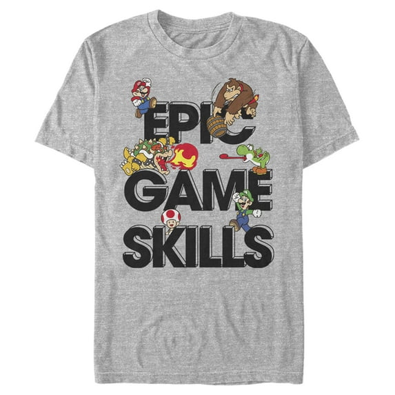 Men's Nintendo Super Mario Epic Game Skills Character Collage Graphic Tee Athletic Heather 1X Big Tall