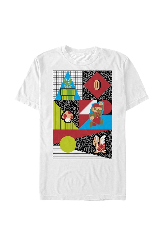 Men's Nintendo Super Mario Geometric 8 Bit Retro Characters  Graphic Tee White Small