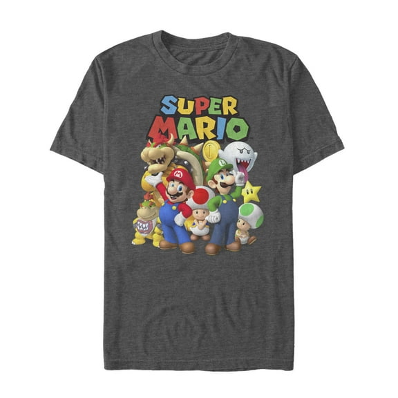Men's Nintendo Super Mario Group Graphic Tee Charcoal Heather 2X Large