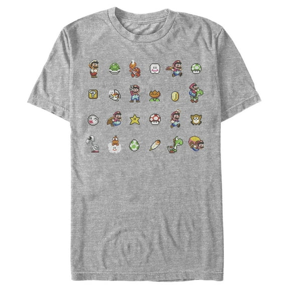 Men's Nintendo Super Mario Items and Characters Panel Graphic Tee Athletic Heather 2X Large