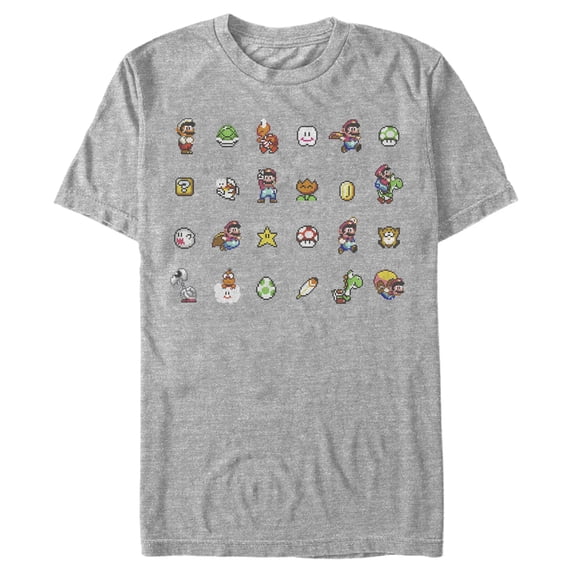 Men's Nintendo Super Mario Items and Characters Panel Graphic Tee Athletic Heather 3X Large