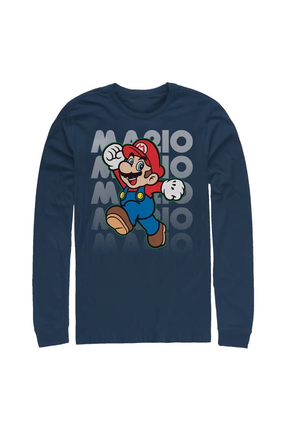 Men's Nintendo Super Mario Jump Long Sleeve Shirt Navy Blue Medium
