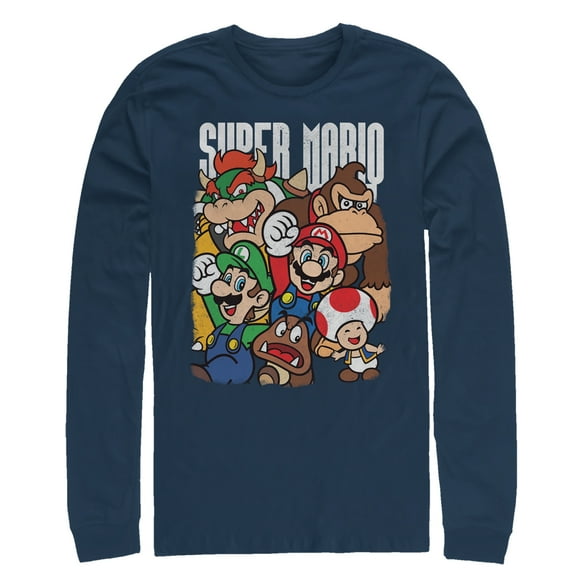 Men's Nintendo Super Mario Party  Long Sleeve Shirt Navy Blue 2X Large