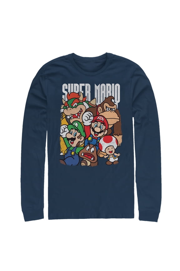 Men's Nintendo Super Mario Party Long Sleeve Shirt Navy Blue Medium