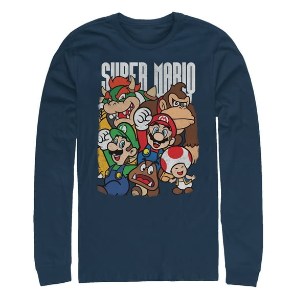 Men's Nintendo Super Mario Party Long Sleeve Shirt Navy Blue Small