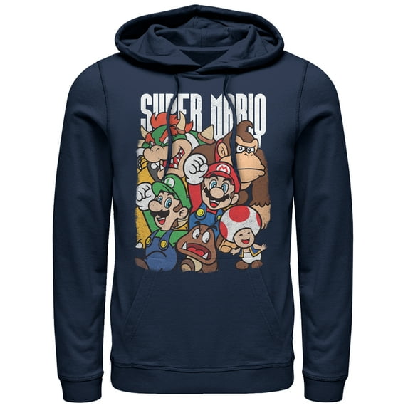 Men's Nintendo Super Mario Party Pull Over Hoodie Navy Blue 3X Large