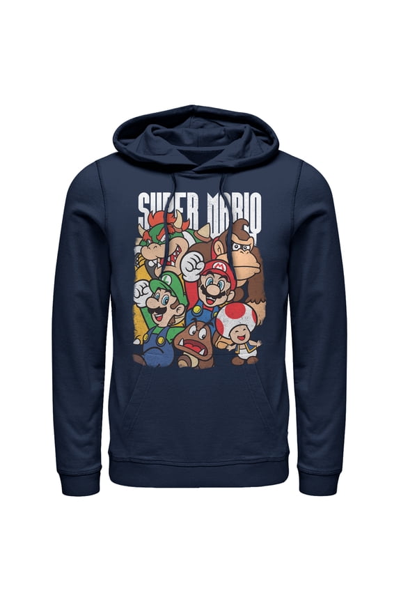 Men's Nintendo Super Mario Party Pull Over Hoodie Navy Blue 3X Large