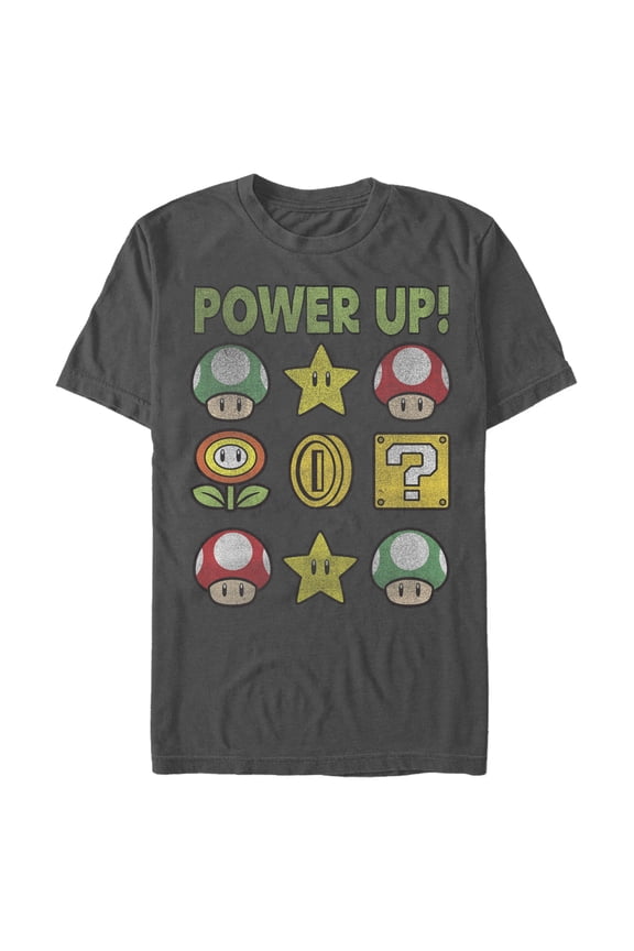 Men's Nintendo Super Mario Power Up Bingo  Graphic Tee Charcoal Large