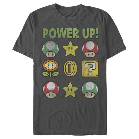 Men's Nintendo Super Mario Power Up Bingo Graphic Tee Charcoal Small