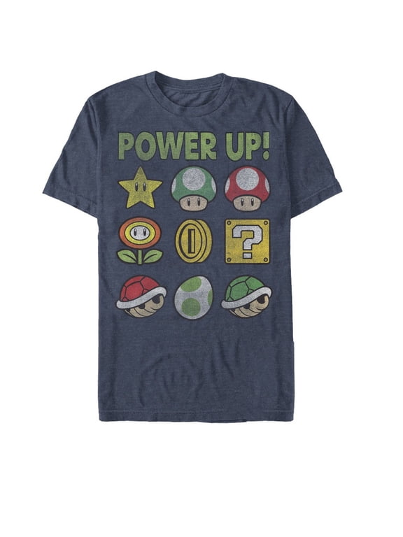 Men's Nintendo Super Mario Power Up Bingo Graphic Tee Navy Blue Heather 4X Large