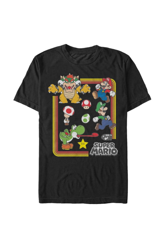 Men's Nintendo Super Mario Rainbow Frame Graphic Tee Black 3X Large
