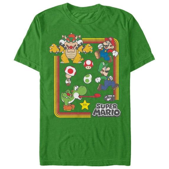 Men's Nintendo Super Mario Rainbow Frame Graphic Tee Kelly Green Medium