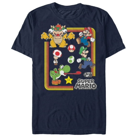 Men's Nintendo Super Mario Rainbow Frame Graphic Tee Navy Blue 2X Large