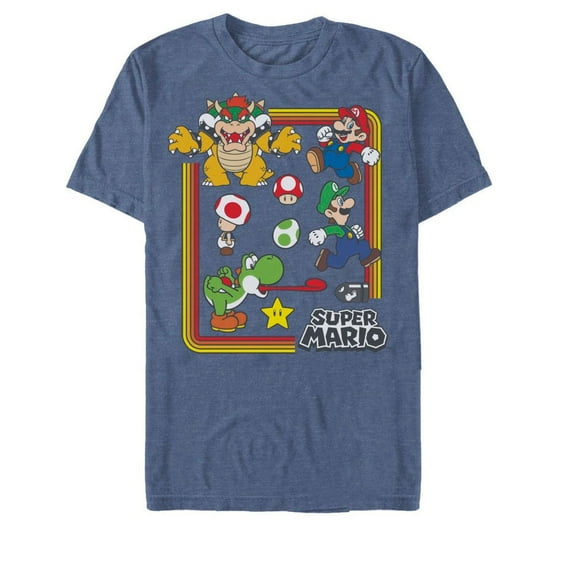 Men's Nintendo Super Mario Rainbow Frame Graphic Tee Navy Blue Heather Large