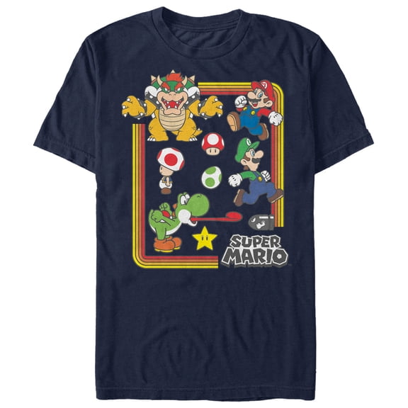 Men's Nintendo Super Mario Rainbow Frame Graphic Tee Navy Blue Large