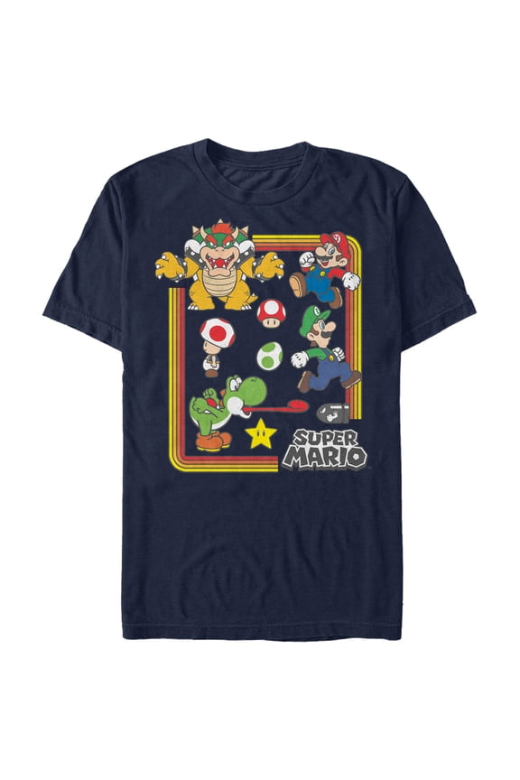 Men's Nintendo Super Mario Rainbow Frame Graphic Tee Navy Blue Large