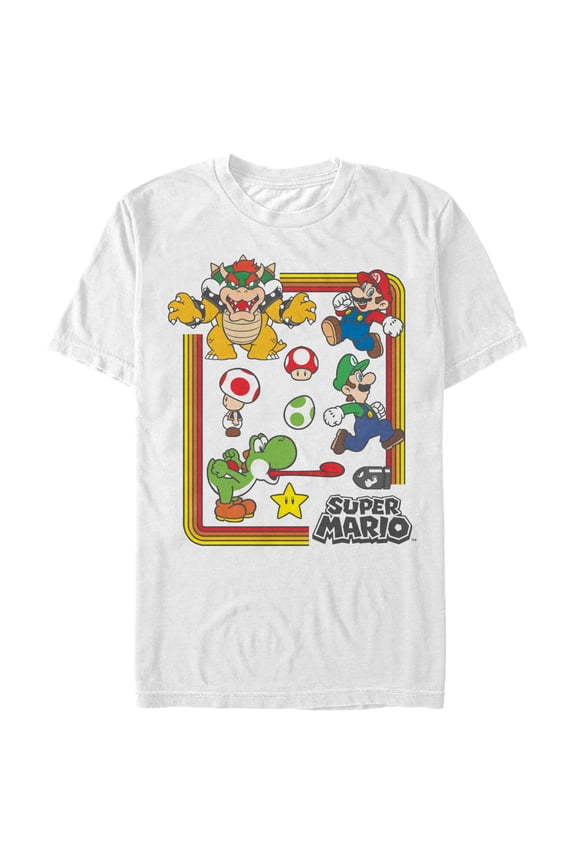 Men's Nintendo Super Mario Rainbow Frame Graphic Tee White Medium