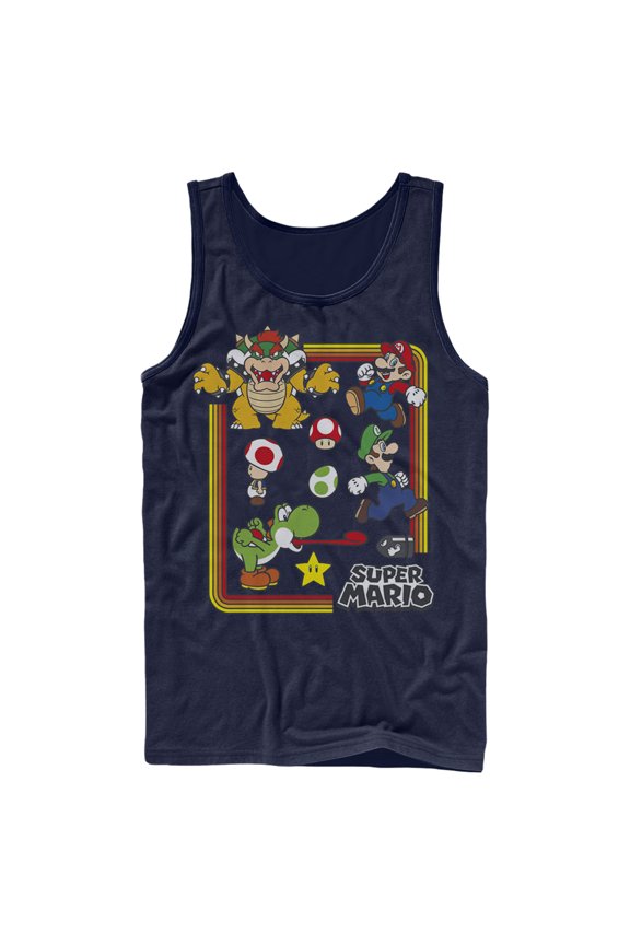 Men's Nintendo Super Mario Rainbow Frame Tank Top Navy Blue Large