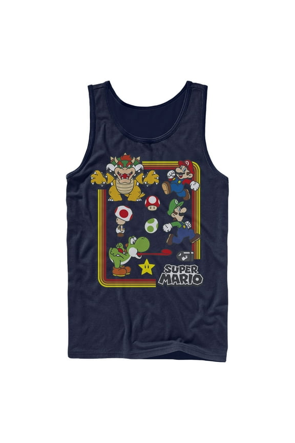 Men's Nintendo Super Mario Rainbow Frame  Tank Top Navy Blue Medium