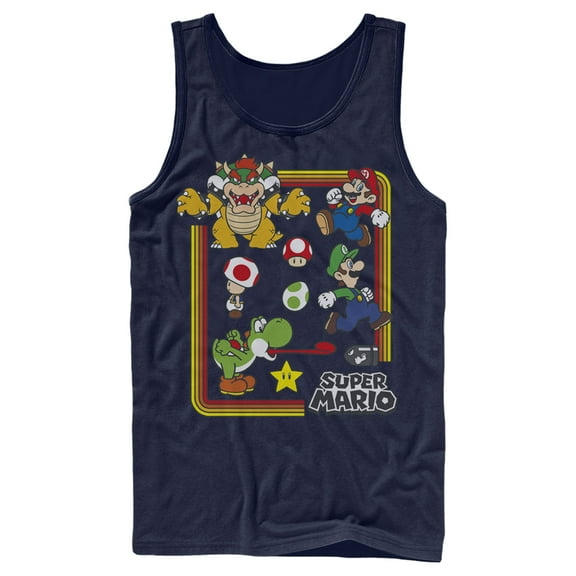 Men's Nintendo Super Mario Rainbow Frame Tank Top Navy Blue Medium