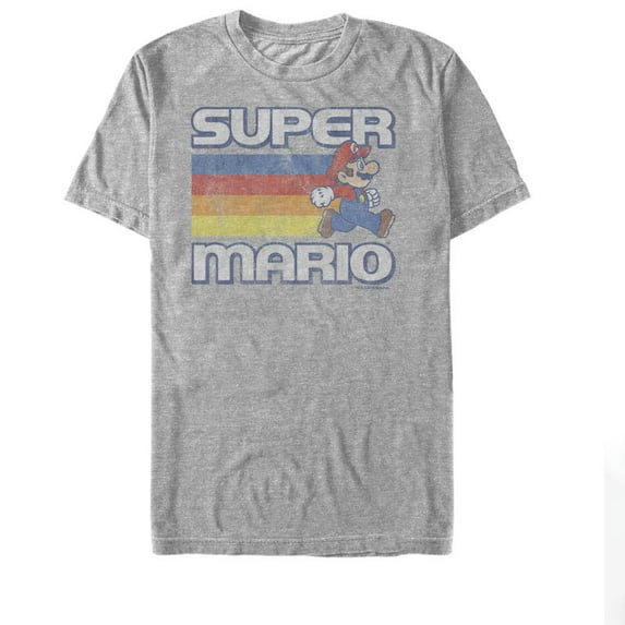 Men's Nintendo Super Mario Rainbow Stripes Graphic Tee Athletic Heather Medium