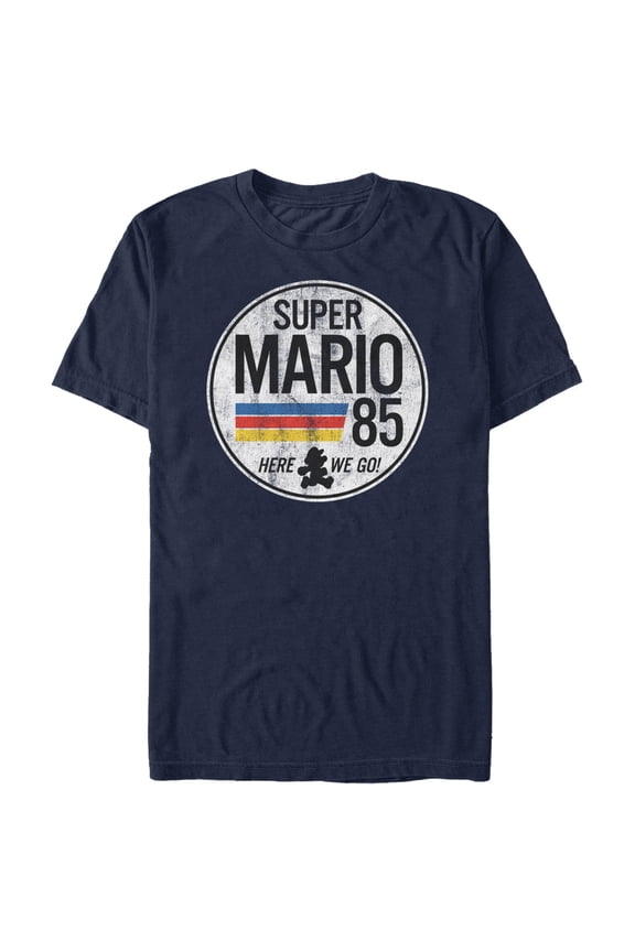 Men's Nintendo Super Mario Retro Rainbow Ring Graphic Tee Navy Blue 3X Large