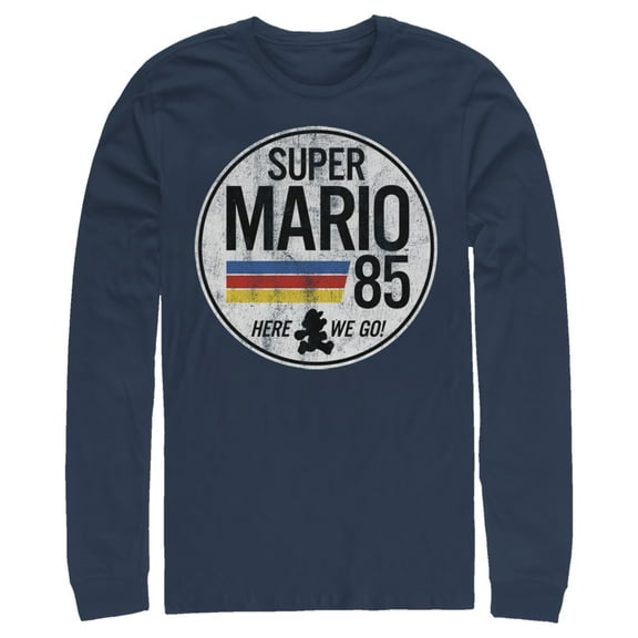 Men's Nintendo Super Mario Retro Rainbow Ring  Long Sleeve Shirt Navy Blue 2X Large