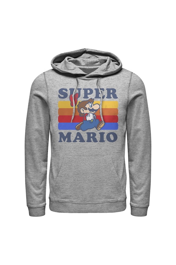 Men's Nintendo Super Mario Side View Retro Run Rainbow  Pull Over Hoodie Athletic Heather Large