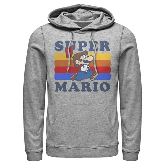 Men's Nintendo Super Mario Side View Retro Run Rainbow Pull Over Hoodie Athletic Heather Medium