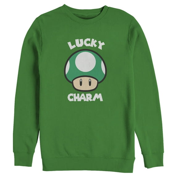 Men's Nintendo Super Mario St. Patrick's Day Extra Life Mushroom Lucky Charm Sweatshirt Kelly Green Small
