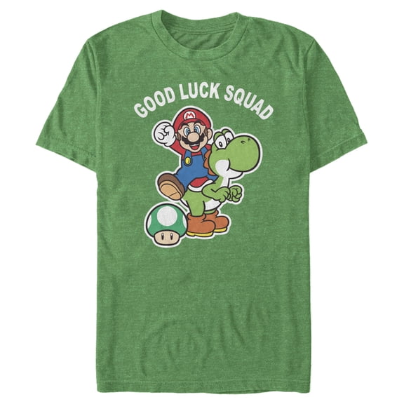Men's Nintendo Super Mario St. Patrick's Day Good Luck Squad Graphic Tee Kelly Heather Large