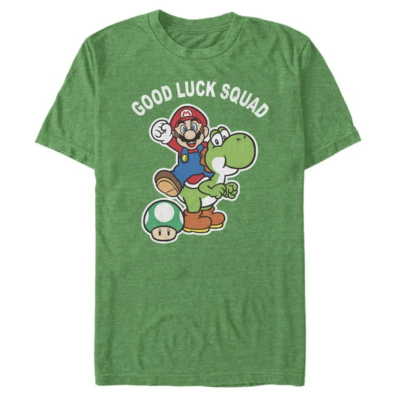 Men's Nintendo Super Mario St. Patrick's Day Good Luck Squad  Graphic Tee Kelly Heather X Large