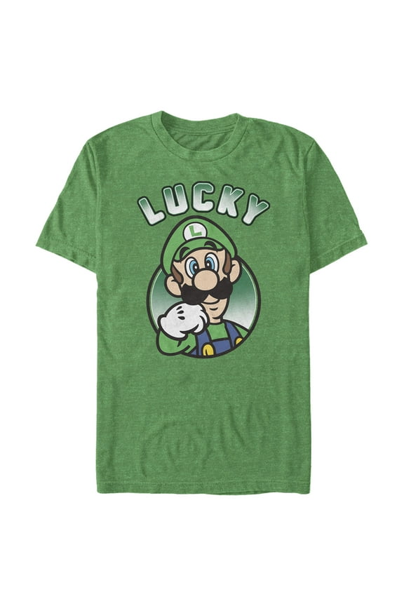 Men's Nintendo Super Mario St. Patrick's Day Lucky Luigi Graphic Tee Kelly Heather 2X Large
