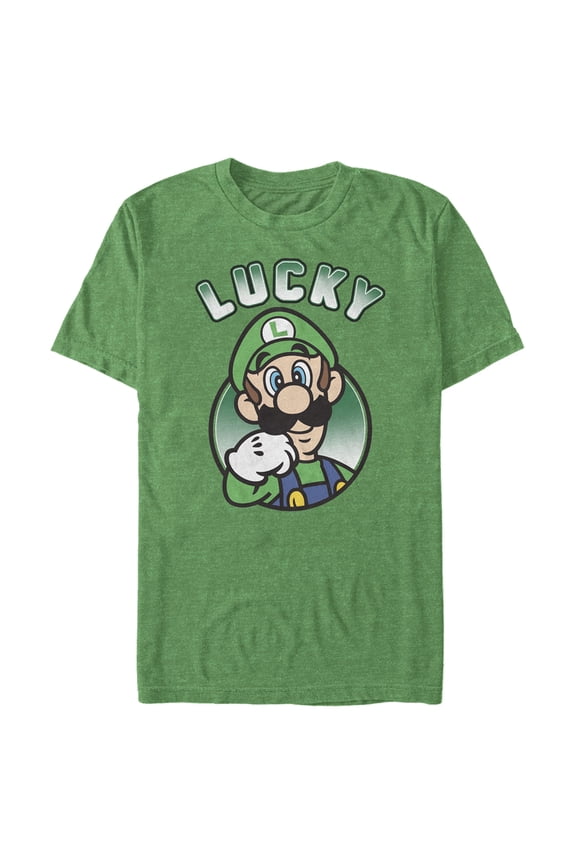 Men's Nintendo Super Mario St. Patrick's Day Lucky Luigi Graphic Tee Kelly Heather Large