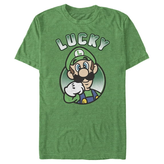 Men's Nintendo Super Mario St. Patrick's Day Lucky Luigi Graphic Tee Kelly Heather X Large